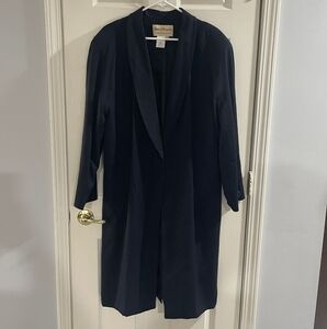 Norm Thompson Womens Classic Navy Blue 100% Wool Trench Coat Size XL